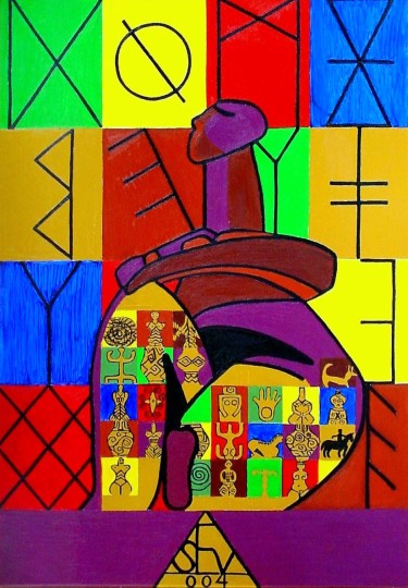 Archetypal Expressionism composition with vivid signs and figures, Text and Time 7.