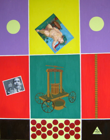 Archetypal Expressionism composition with vivid signs and figures, Text and Time 67.