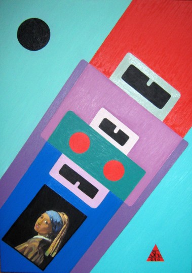 Archetypal Expressionism composition with vivid signs and figures, Text and Time 81.
